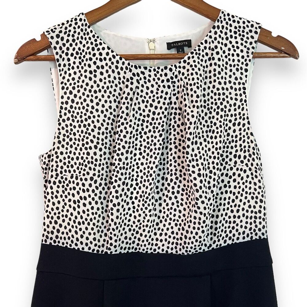 Talbots Mixed Media Polka Dot Sheath Dress XS 2 Black White Pencil Skirt - Picture 3 of 7